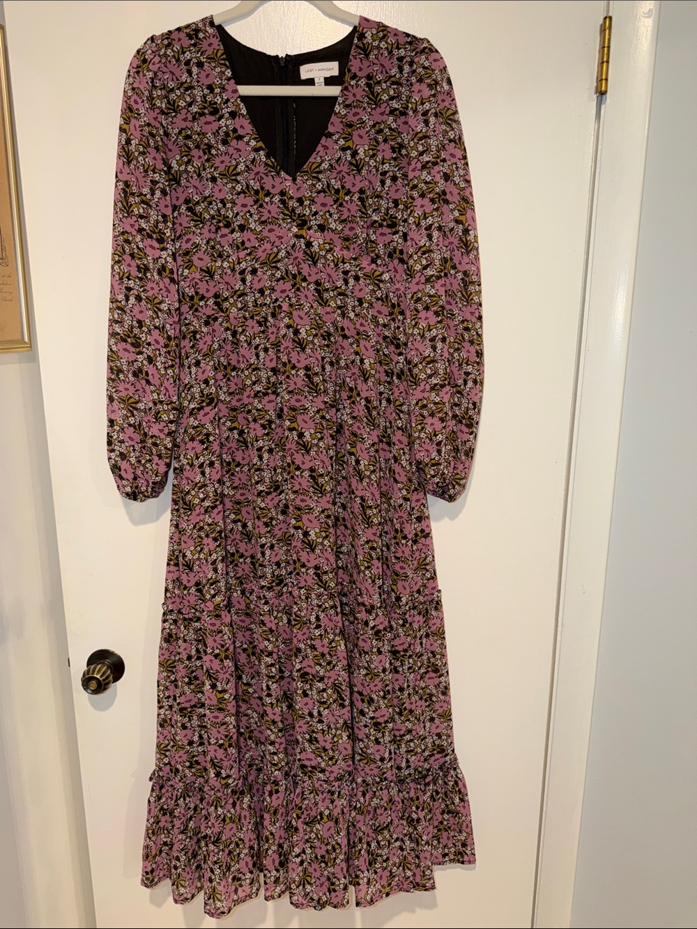 Lost + Wander Pink Floral Tiered V-Neck Maxi Dress